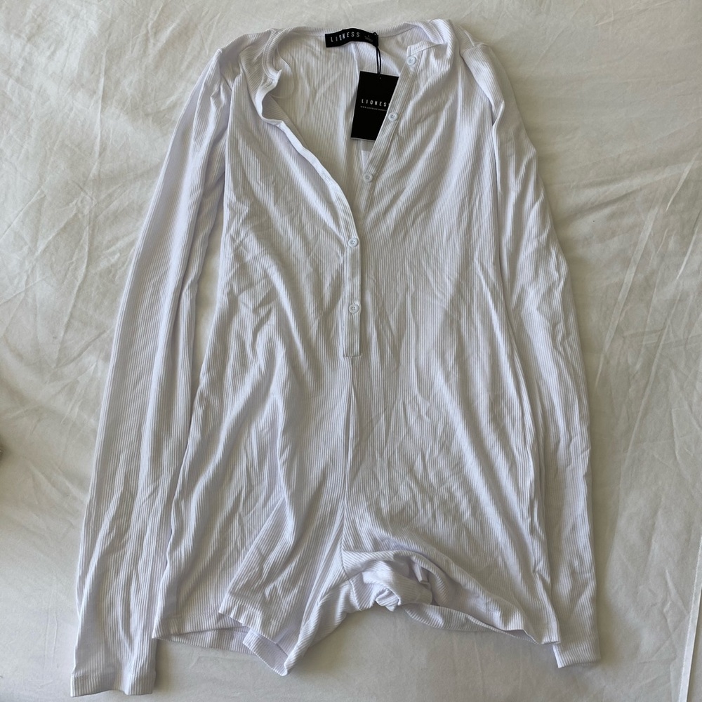 Lioness White Ribbed Playsuit